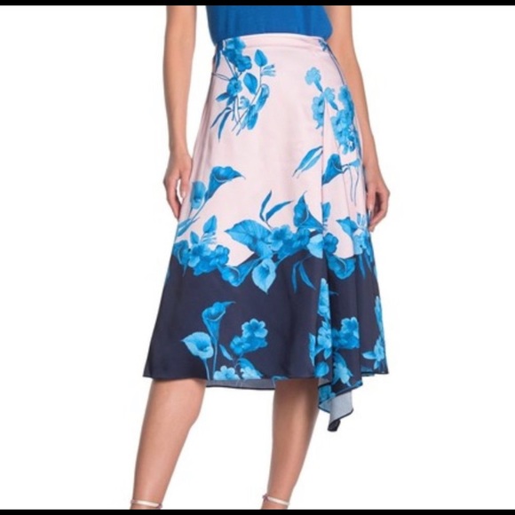 TED BAKER Pink Blue Floral Asymmetrical Midi Skirt - Picture 5 of 11